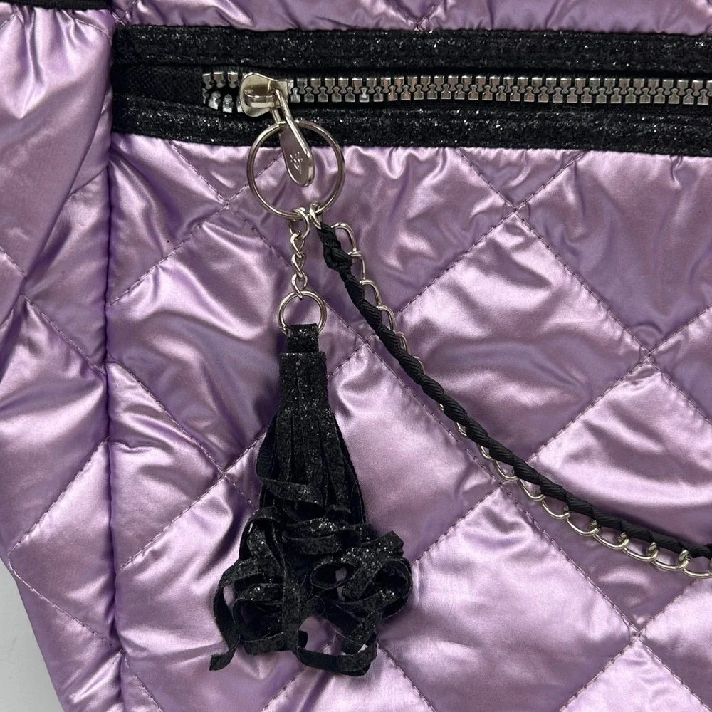 Justice Backpack Purple Girls Metallic Quilted Puffer NWT 13 W x 17 T x 3 D in